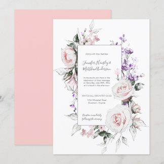 Rosa Rosen Lila Wildblumen Rahmen Hochzeit Einladung