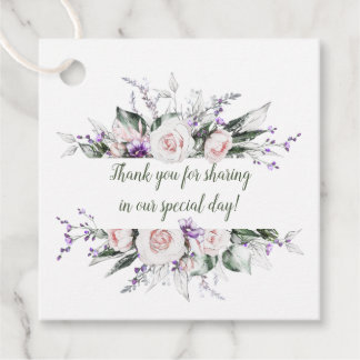 Rosa Rosen Lila Wildblumen Rahmen Hochzeit Geschenkanhänger