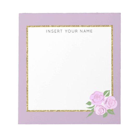 Rosa Rosen & Lilac Personalisiert Notepad 5.5" x 6 Notizblock (Vorderseite)