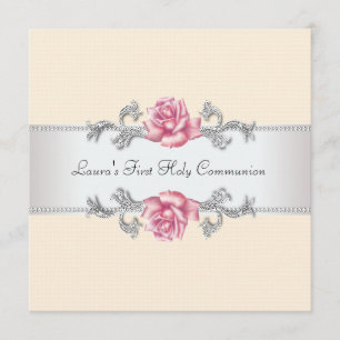Rosa Rosen-Mädchen-erste Kommunion Einladung