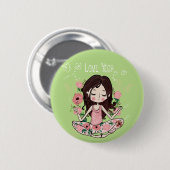 Rosa Rosen-Mädchen-Liebe-Yoga Button (Vorne & Hinten)