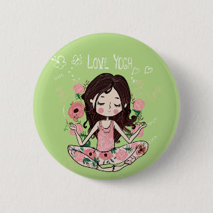Rosa Rosen-Mädchen-Liebe-Yoga Button