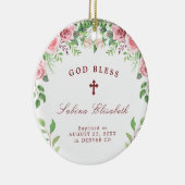 Rosa Rosen Mädchen Taufe Foto personalisiert Keramik Ornament (Rechts)