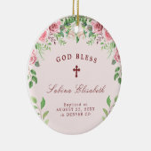 Rosa Rosen Mädchen Taufe Foto personalisiert Keramik Ornament (Rechts)