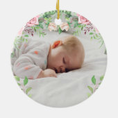 Rosa Rosen Mädchen Taufe Foto personalisiert Keramik Ornament (Hinten)