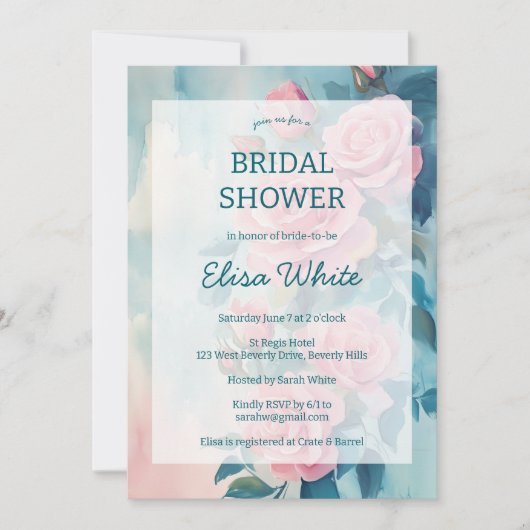 Rosa Rosen Malerei Brautparty CUSTOM Einladung (Vorderseite)