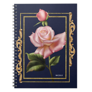 Rosa Rosen Marineblau und Gold Modern Rustikal Gla Notizblock