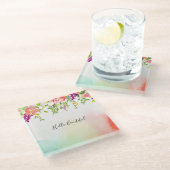 Rosa Rosen Minze Gelbe Rose Gefärbte Krawatte Blüt Glasuntersetzer (Schrägansicht)