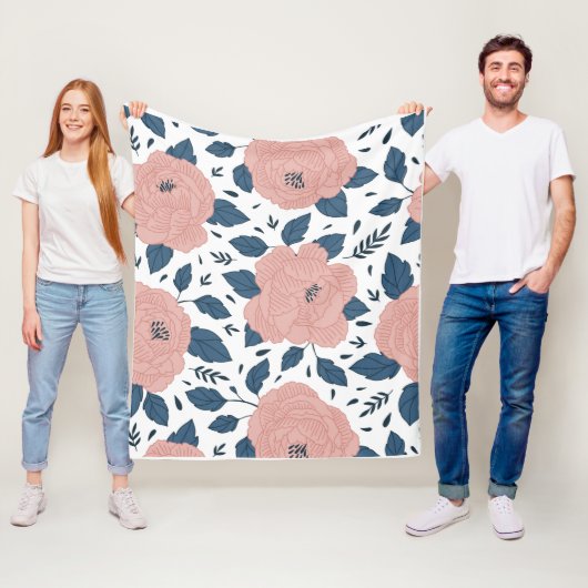 rosa Rosen mit dunkelblauen Blätter Fleecedecke (Beispiel)