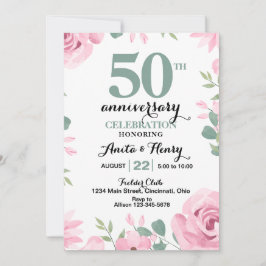 Rosa Rosen mit einem schönen Grün-Text-Jubiläum Einladung