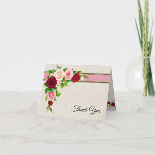 Rosa Rosen mit goldener Hochzeit Dankeskarte