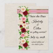 Rosa Rosen mit goldener Hochzeit Einladung (Vorne/Hinten)