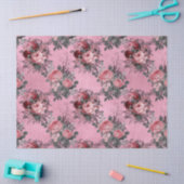 Rosa Rosen mit grauen Blätter auf rosa Decoupage Seidenpapier (Basteln)