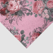 Rosa Rosen mit grauen Blätter auf rosa Decoupage Seidenpapier (Detail)