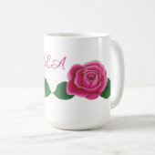 Rosa Rosen mit kursiven Initialen, personalisierte Kaffeetasse (VorderseiteRechts)