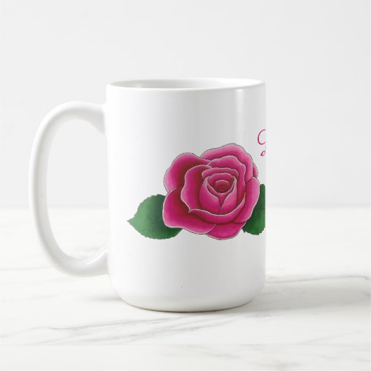 Rosa Rosen mit kursiven Initialen, personalisierte Kaffeetasse (Links)