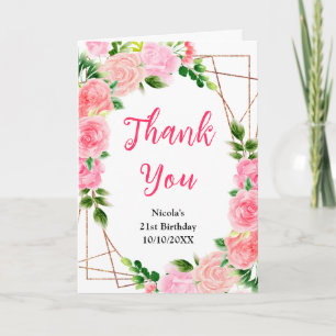 Rosa Rosen mit Laub Geburtstag Dankeskarte