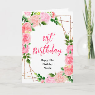 Rosa Rosen mit Laub Geburtstag Karte