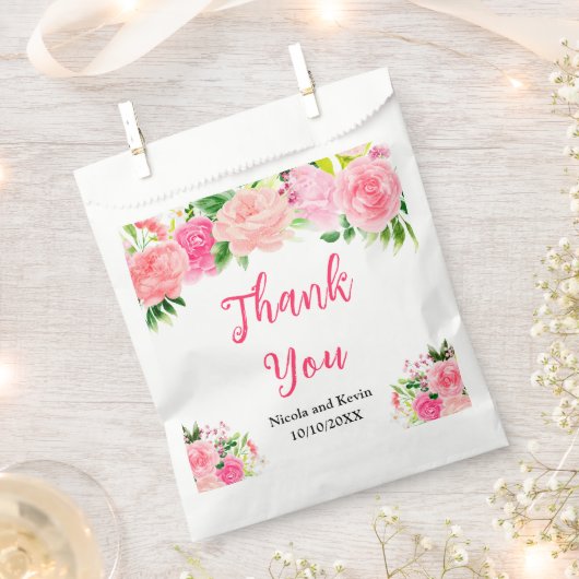 Rosa Rosen mit Laub Hochzeit Geschenktütchen (Ausgeschnitten)