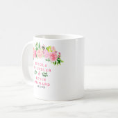 Rosa Rosen mit Laub Hochzeit Kaffeetasse (Vorderseite Links)