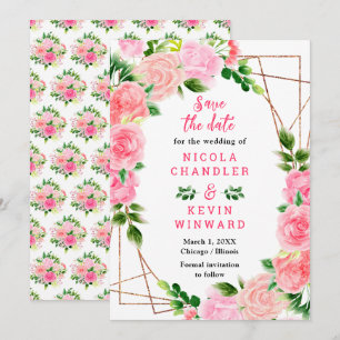 Rosa Rosen mit Laub Hochzeit Save The Date