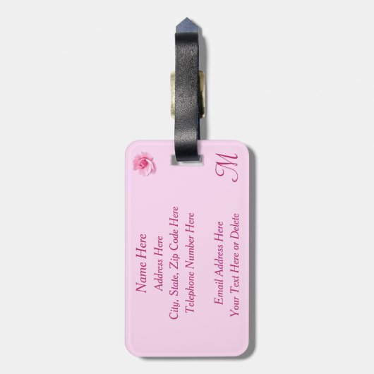 Rosa Rosen-mit Monogramm Gepäck-Umbauten für Gepäckanhänger (Rückseite vertikal)