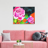 Rosa Rosen mit orangefarbener zeitgenössischer Aqu Leinwanddruck (Insitu (Wohnzimmer))