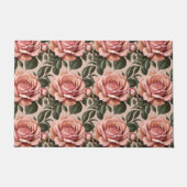 Rosa Rosen mit Pinselstrich-Blättern Fußmatte (Vorderseite)
