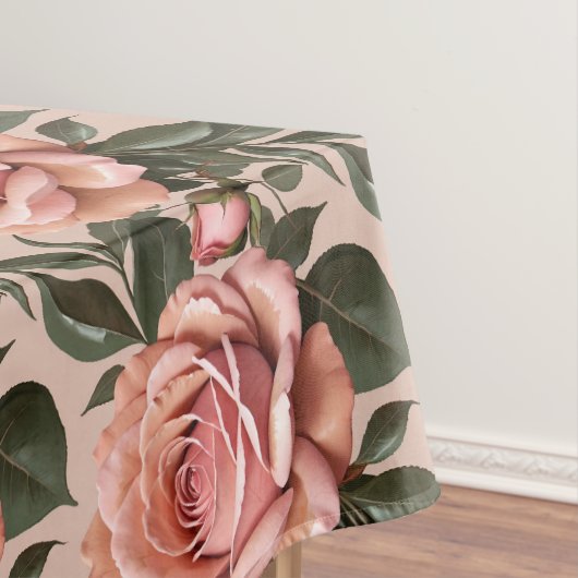 Rosa Rosen mit Pinselstrich-Blättern Tischdecke (Beispiel)