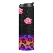 Rosa Rosen mit Tierdruck Thermosbecher (Nach links gedreht)