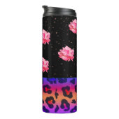 Rosa Rosen mit Tierdruck Thermosbecher (Nach rechts gedreht)