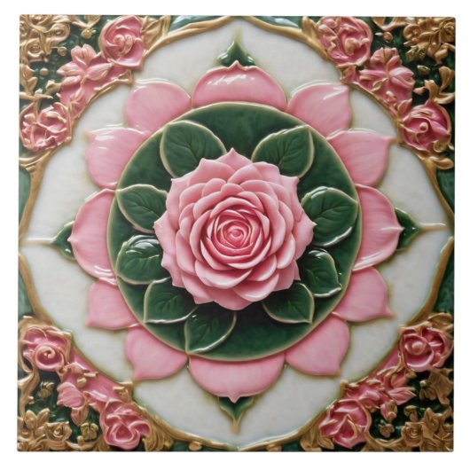 Rosa Rosen Moderne schöne Sammlung Fliese (Vorderseite)