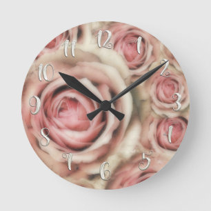 Rosa Rosen Moderne Shabby Chic Romantische Benutze Runde Wanduhr