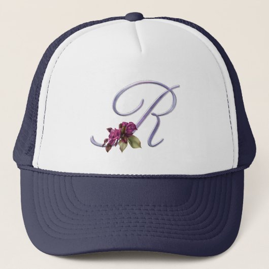 Rosa Rosen-Monogramm R Truckerkappe (Vorderseite)