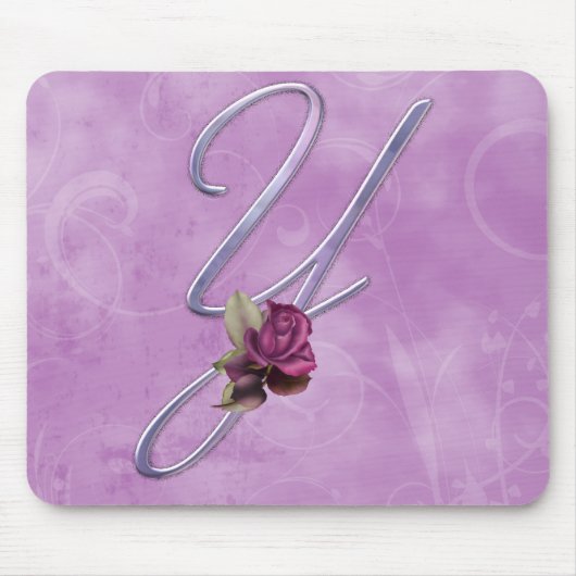 Rosa Rosen-Monogramm Y Mousepad (Vorne)
