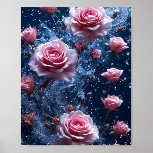 Rosa Rosen Moody Floral-Wandkunst Poster