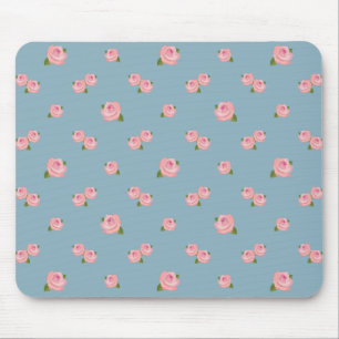 Rosa Rosen-Muster auf Blau Mousepad