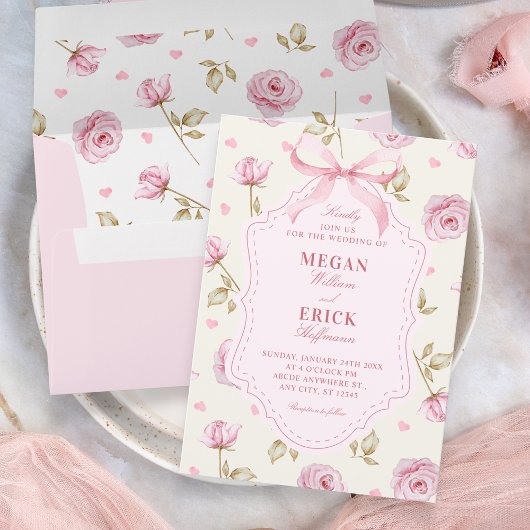 Rosa Rosen Muster Bogen Hochzeit Einladung