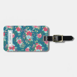 Rosa Rosen-Muster - Name-Adresse Gepäckanhänger