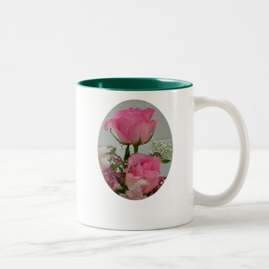 Rosa Rosen, nehmen Zeit, die Rosen zu riechen… Zweifarbige Tasse (Rechts)
