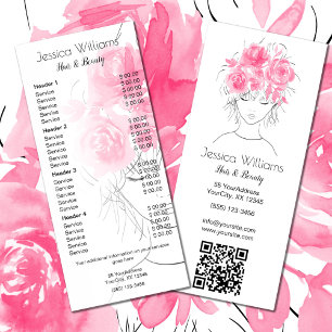 Rosa Rosen niedliche Mädchen Haare Schönheitspreis Werbekarte
