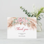 Rosa Rosen Pampas Gras Grünpflanzen Babydusche Dankeskarte (Stehend Vorderseite)