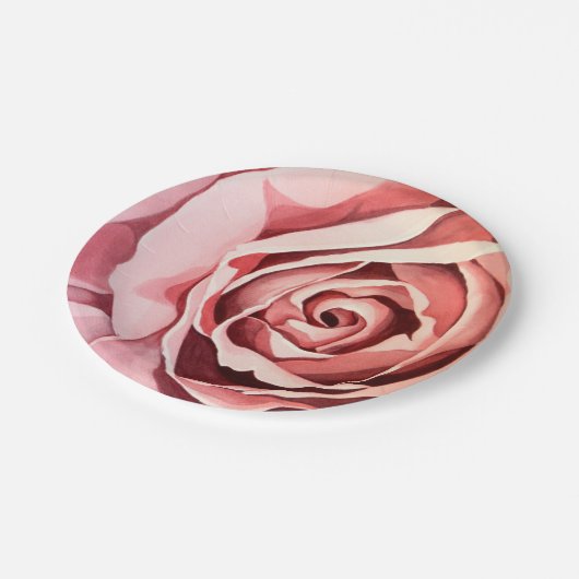 Rosa Rosen-Papier-Teller Pappteller (Schrägansicht)