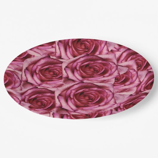 Rosa Rosen-Papierplatte Pappteller (Schrägansicht)