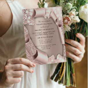 Rosa Rosen Pastell Puder Funkelnder Glitter Tropfe Einladung