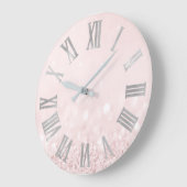 Rosa Rosen-Pastellpulver-Glitzer-römische Zahlen Große Wanduhr (Winkel)