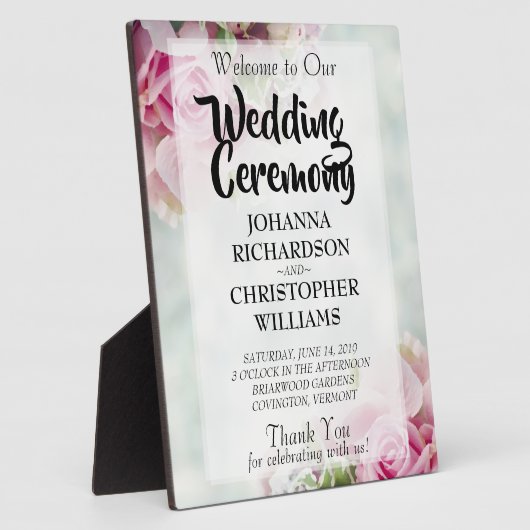 Rosa Rosen & Peony Buds Elegante Hochzeit Willkomm Fotoplatte (Seite)