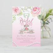 Rosa Rosen & Perlen Elegantes Brauchtum Dusche/WC Einladung (Stehend Vorderseite)