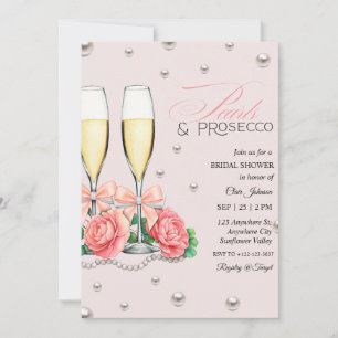 Rosa Rosen Perlen und Prosecco Brautparty Einladung
