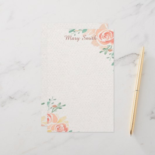 Rosa Rosen personalisiert Briefpapier (Vorderseite/Rückseite Beispiel)